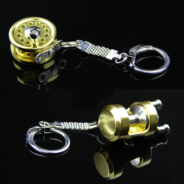 New design 25g/14g mini spinning casting reel golden keychain keyring