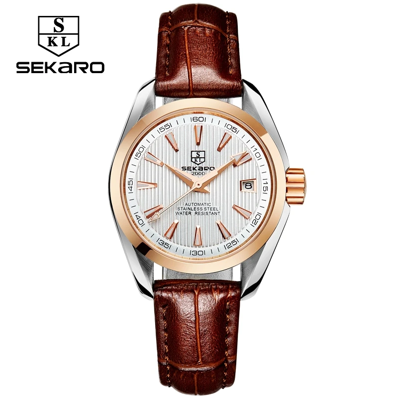 SEKARO Business Luxury Women Watches Steel Waterproof Watch Woman Automatic Mechanical Calendar Watch Relogio Feminino For Gift