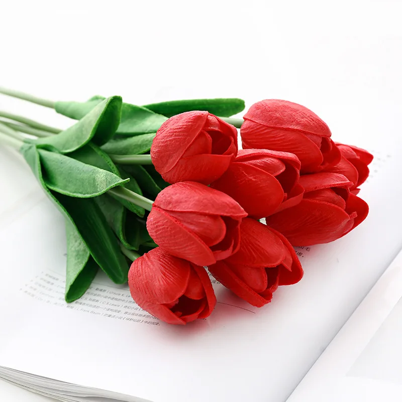 

Real Touch Artificial Tulip PU Flower Head Fake Flowers Bridal Bouquet Length 36cm for Home Decoration Supplies ADS003