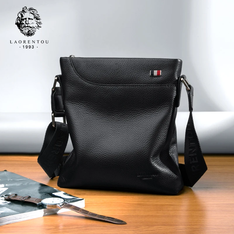 LAORENTOU Leather Shoulder Bag for Men Cow Leather Purse Messenger Bag Business Vintage Men's