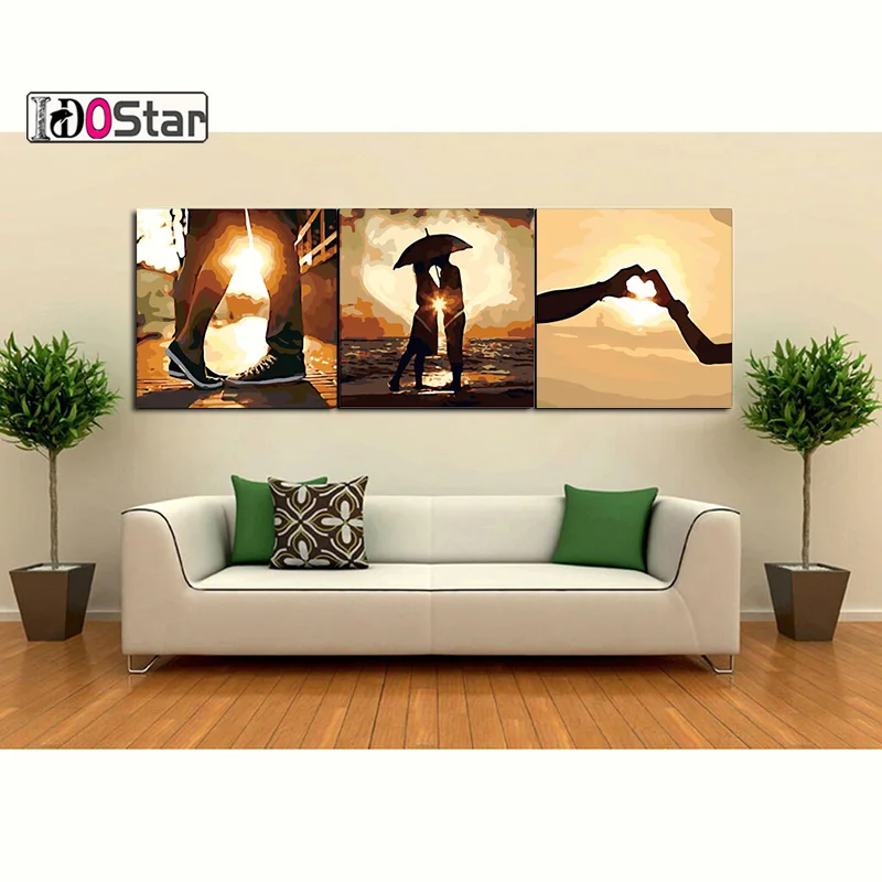 

3pcs/set 50x50 DIY Oil Painting by Numbers with lovers Triptych Pictures Coloring Landscape Paint Wall Sticker Home Decor Gift