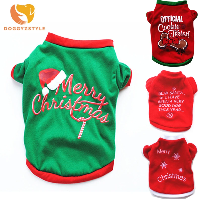 

Puppy Christmas Dog Shirt Pet Tee Short Warm Coats Cute Printing Clothes Cotton Costume Green Red Autumn Winter DOGGYZSTYLE