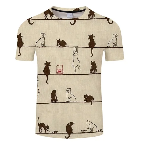 Летняя футболка для отдыха с принтом для мужчин и женщин, забавная футболка с объемным принтом много кошек, Мужская футболка азиатского размера S-6XL - Цвет: Коричневый