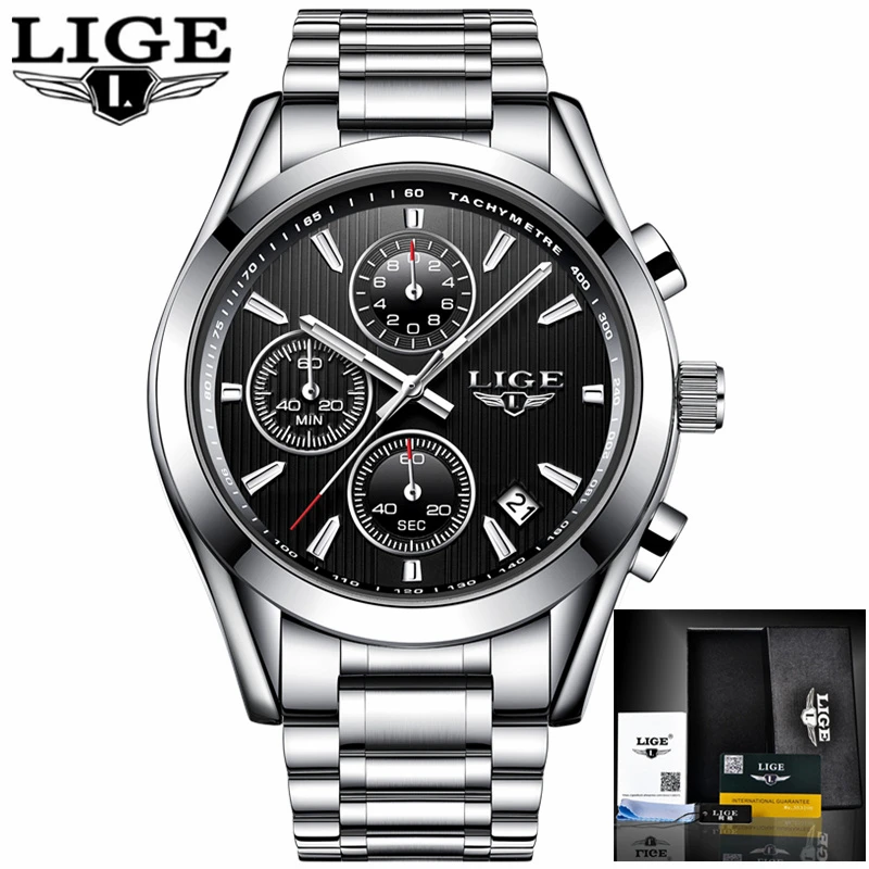 

LIGE Mens Watch Brand Luxury Full Steel Business Clock Fashion Watch Men Casual Waterproof Sports Watches Relogio Masculino