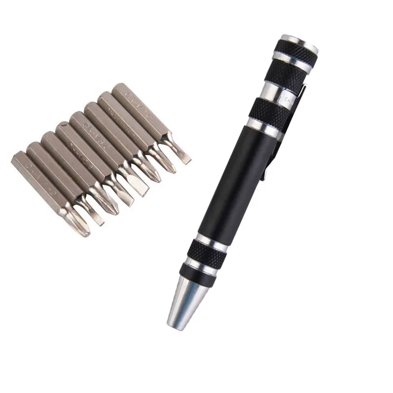 

8 In 1 Aluminum Precision Multi-Tool Screw Driver Portable Mobile Tool Kit Screwdriver Pen Set Black Cell Phone Repair Tools