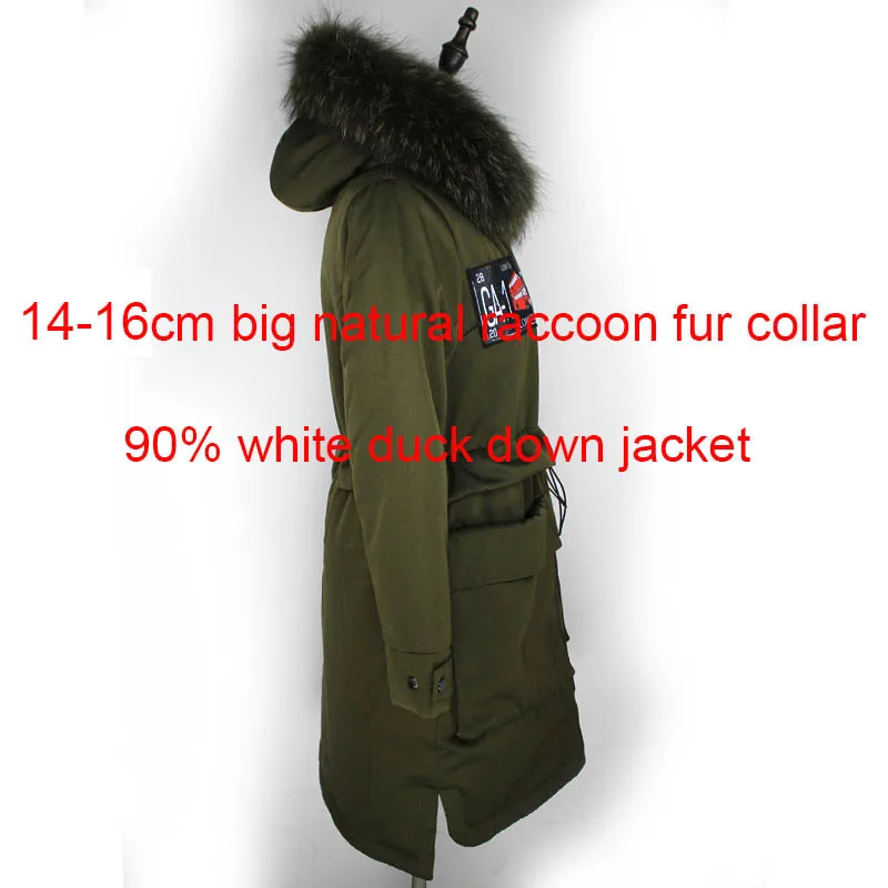 90% белое пуховое пальто брендовый женский пуховик Длинная толстая парка большой воротник из натурального меха енота зимняя теплая парка - Цвет: small fur collar
