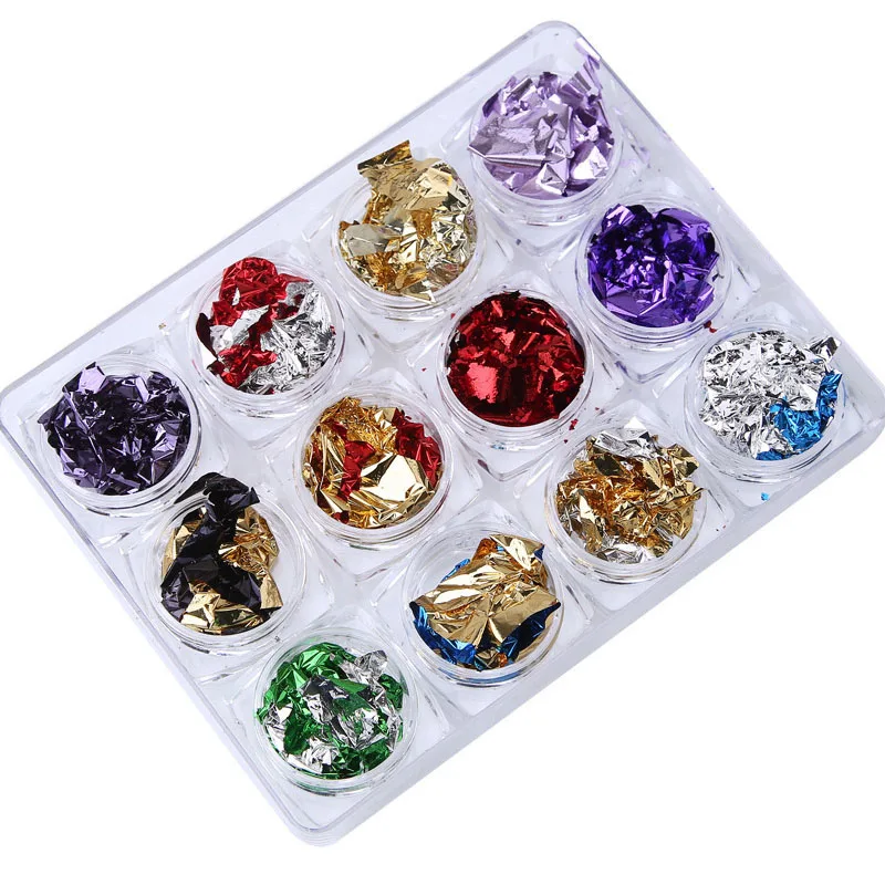 

12 Color Foil Paillette Chip Nail Art Flakes Design Decoration Sticker Fashion Glitter Decals Set @ME88