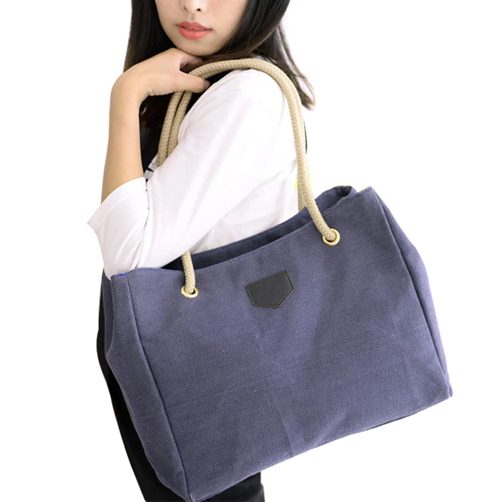 

1PC Simple Women Handbag Large Capacity Solid Color Canvas Bag for Travel Shopping New