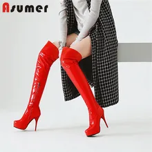 ASUMER/Сапоги выше колена размера плюс 34-47 женские сапоги на платформе обувь на высоком каблуке женские элегантные осенне-зимние сапоги для выпускного