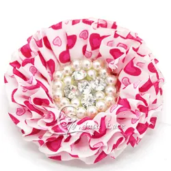 Декоративные День Святого Валентина шифон сердце с цветочным принтом, большой Chifffon цветок, блестки, стразы и жемчуг центр цветы