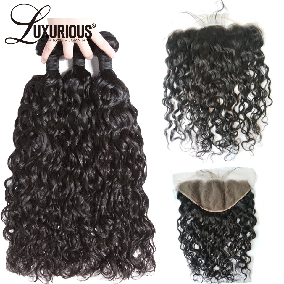 

Natural Wave Human Hair Bundles With Closure 13*6 Peruvian Natural Color 4 PCS/Lot Remy Hair Bundles With Frontal With Baby Hair