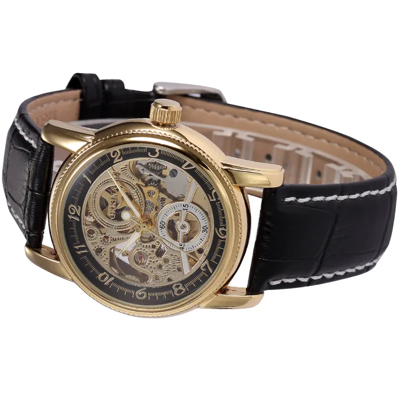 Orologio Uomo Automatico Meccanico Con Es Scheletrato - Cassa 42mm, Cinturino In Pelle Nera, Impermeabile 3ATM, Regalo Di Lusso - 4