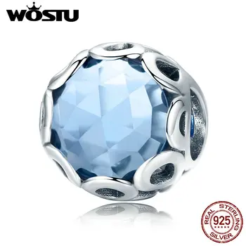 

WOSTU Authentic 925 Sterling Silver Infinite Charm, Blue Crystal Beads Fit Original Brand Charm Bracelet DIY Jewelry Gift CQC755