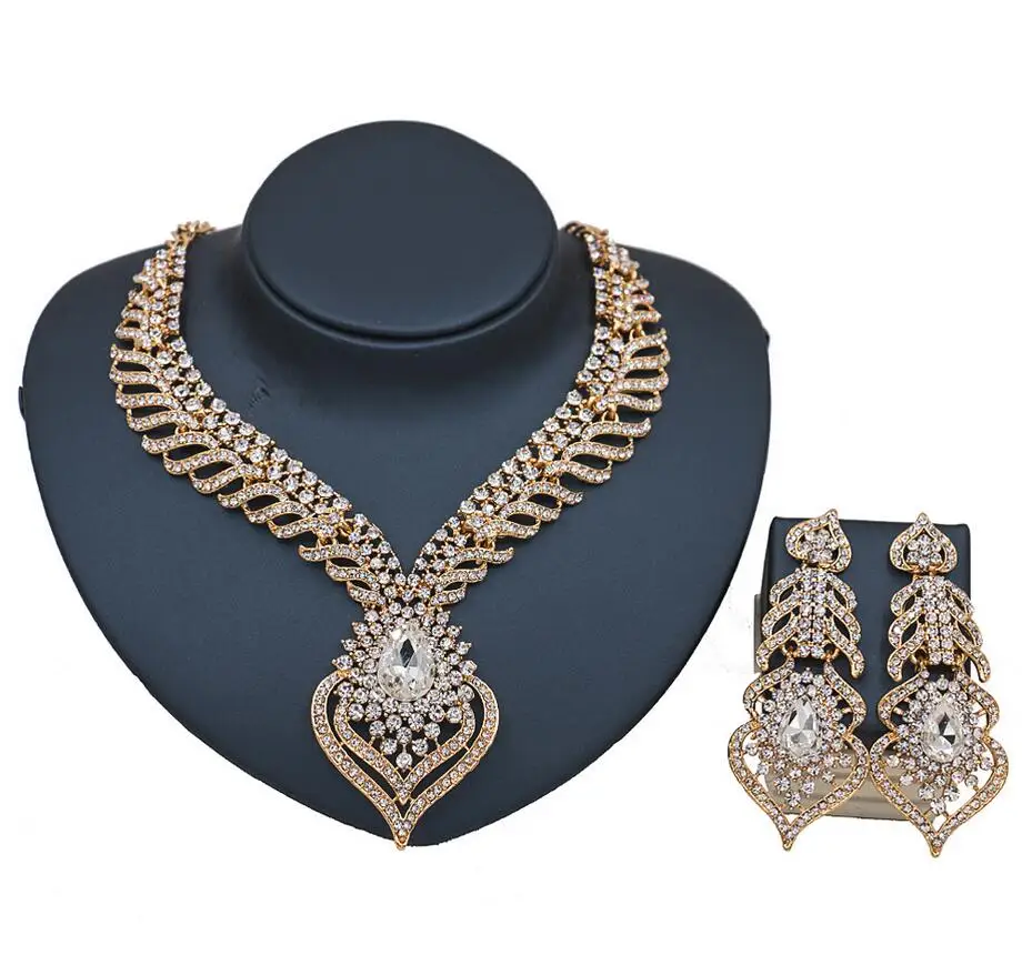 Роскошные свадебные украшения из горного хрусталя с цветочным узором для вечерние Для заявление цепочки и ожерелья серьги Роскошные свадебные украшения из горного хрусталя с цветочным узором для вечерние Для заявление цепочки и ожерелья серьги