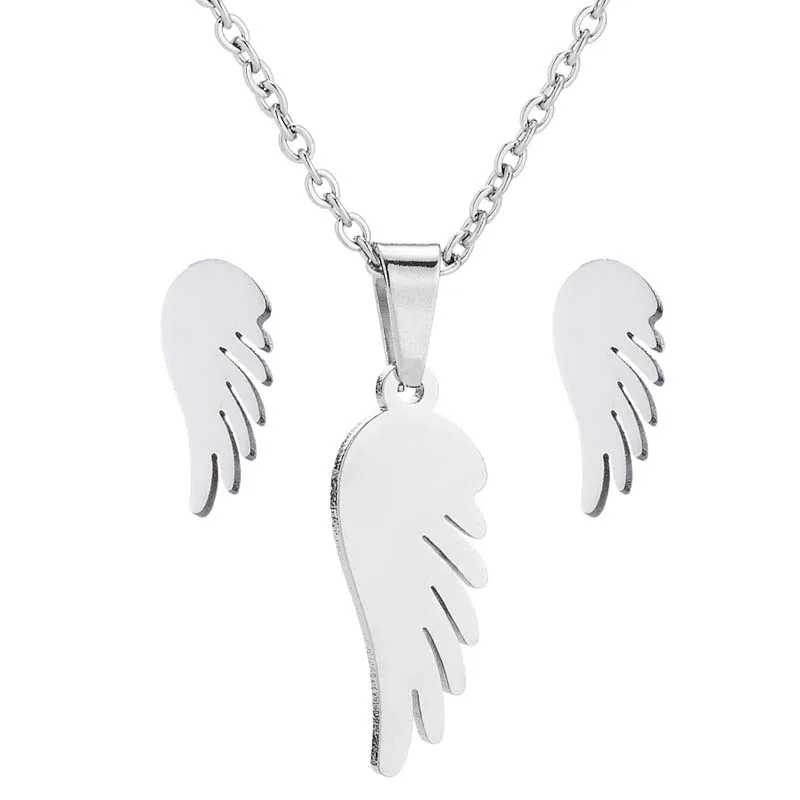 

stainless steel colorful sliver gold angel wings necklace earing a set for charming girl for gift