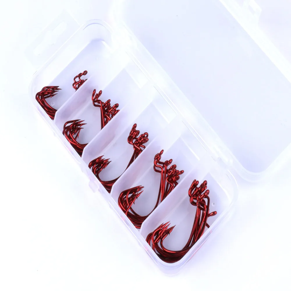51pcs Big Fishing Hook Set Carbon Steel Jig Hooks Fishhook Tackle Red