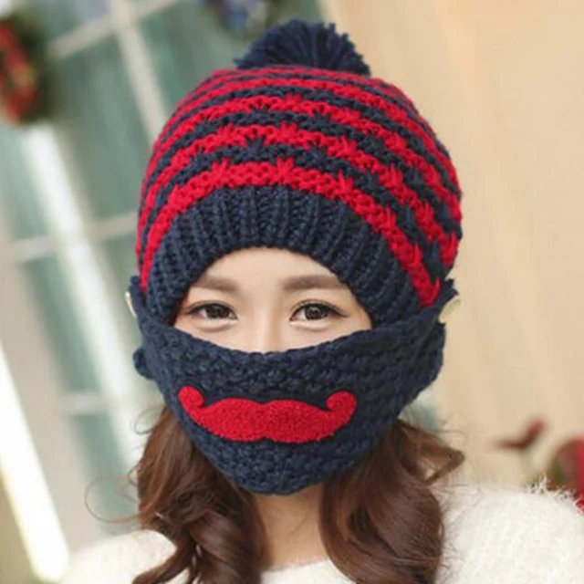 New!Winter Cute Warm Ear Face Mask Wool Hat Mouth Mask Beanies Knit