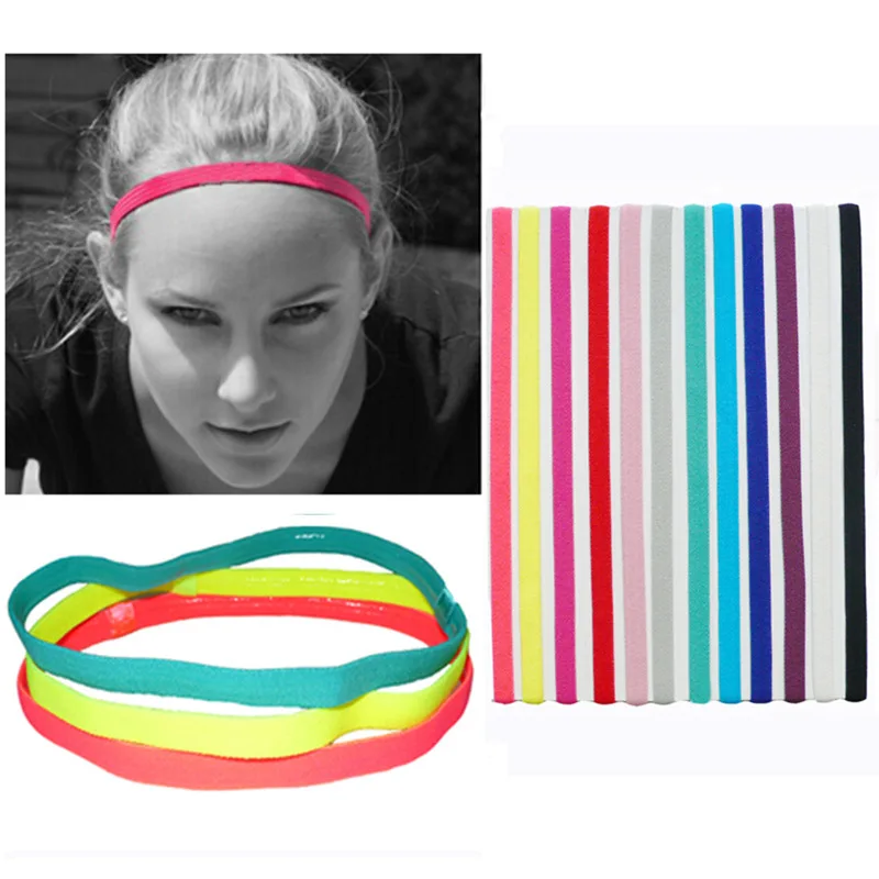 2018 Для женщин Цветной Sweatbands Футбол йоги чистый ленты для волос против скольжения упругой резины тонкие спортивные оголовье Для мужчин