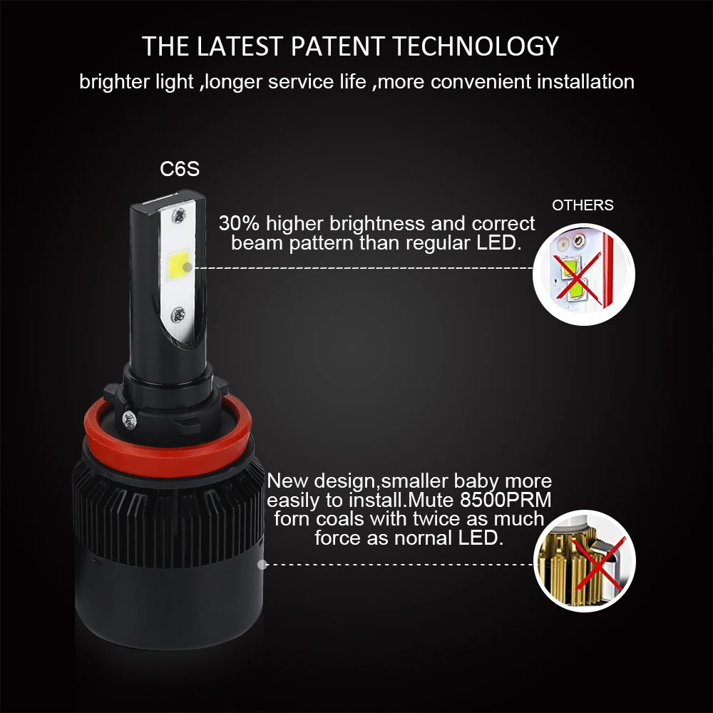 H7 H4 светодиодный головной светильник лампы H1 12V 6000K белый светильник 6400LM 60 Вт 2 шт. пара C6S автомобильные аксессуары H3 9006 9005 H8/H9/H11 для автомобилей