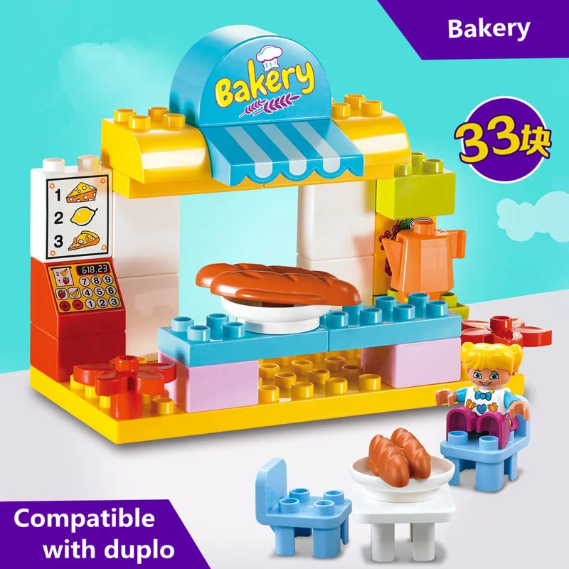 

33pcs Big Size Diy Bakery Compatible With Legoingly Girls Figures Hobbies Blocks Set Brick Duploed Toys For Children Brinquedos