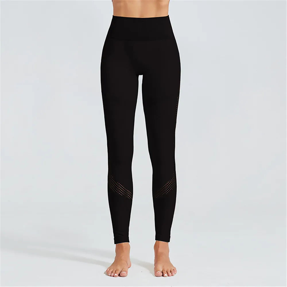 Классические персиковые бедра, высокая талия тянущиеся дышащие Бесшовные полосатые штаны для йоги быстросохнущие полые леггинсы для упражнений женские тренировочные брюки - Цвет: Black