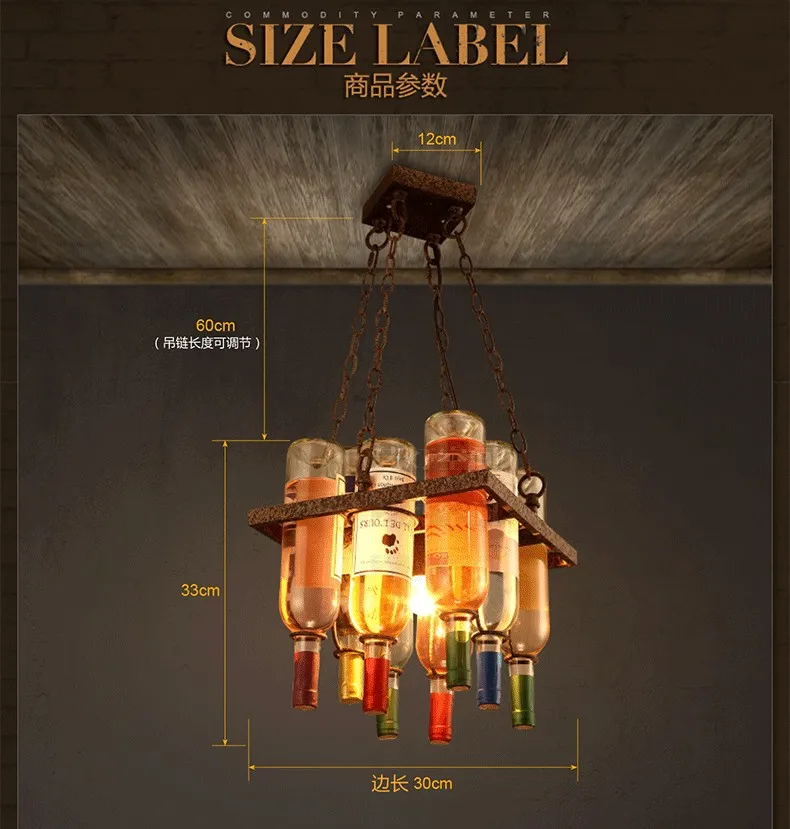 Retro Loft Style Art Bottle Droplight LED Pendant Light Fixtures Hanging Lamp Vintage Industrial Lighting Lamparas Colgantes