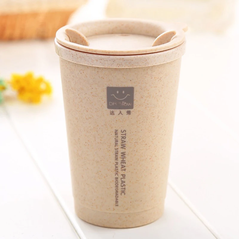 

Mrosaa 280ML Simple Wheat Fiber Water Cup Double Layer Insulation Coffee Milk Mug Creative Student Kids Cups With Lid Drinkware