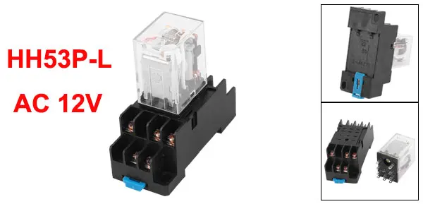 HH53P-L AC 12V Coil 11 Pins 3PDT 35mm DIN Rail Red Light Power Relay w Socket