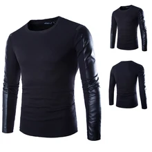Herren-Pullover 2016 hochwertige Marken Neue Winter männer Oansatz Pullover Jumper Pu-leder Gespleißt pullover pullover männer Heißer