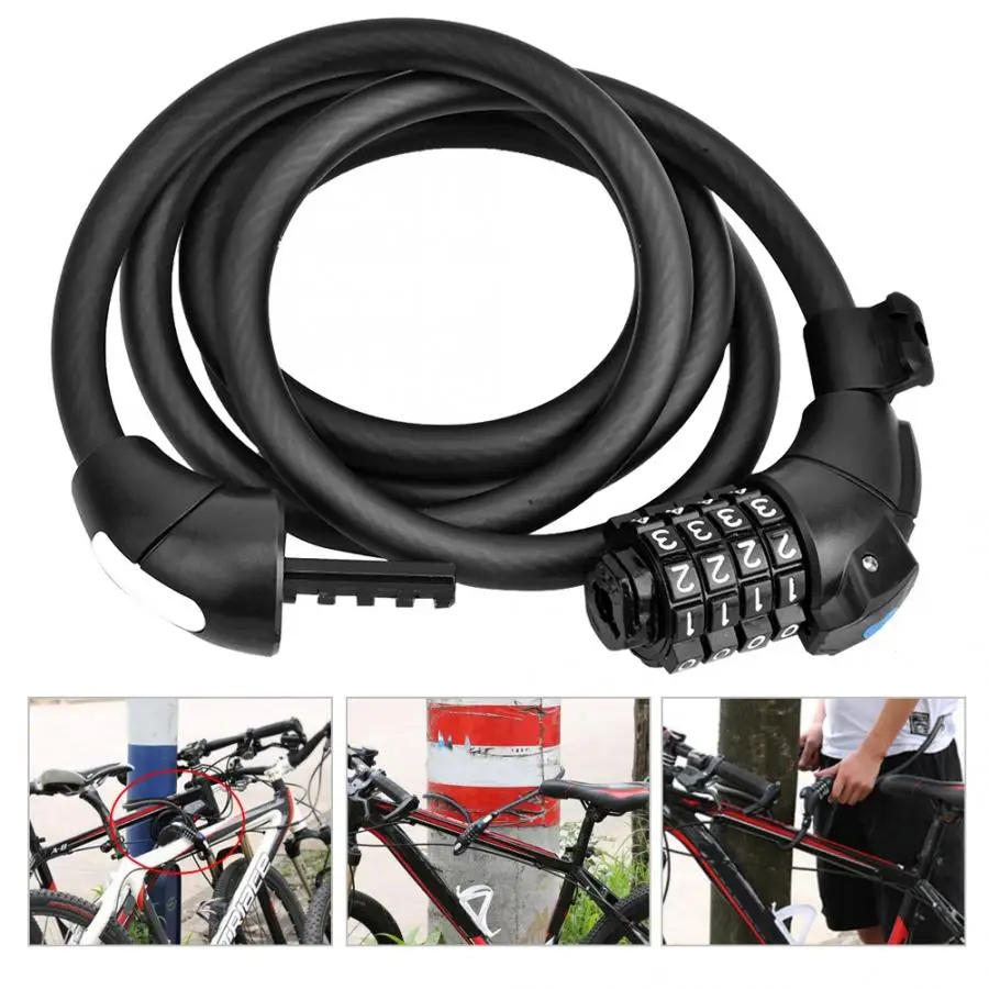 

Bicycle 4-Digit Code Combination Anti-theft Lock Spiral Steel Cable with LED Light Spiral Steel Cable Lock