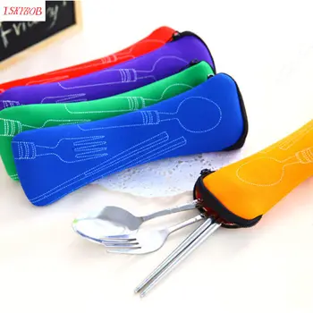 

1Set Traveling Spoon Fork Chopstick Stainless Steel Convenient Portable Bag Cute Packing Organizers For Camping