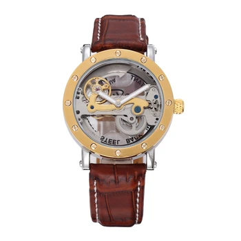 

Luxury Brand Men Mechanical Watch Gold Tourbillon Transparent Automatic Watches Leather Diamond Skeleton Wrist Watches Clock