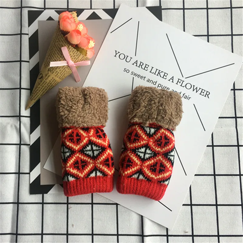 Осенние и зимние трикотажные перчатки для влюбленных, вязаные, плюс бархатные, утепленные, теплые, полупальцевые перчатки st - Цвет: 7