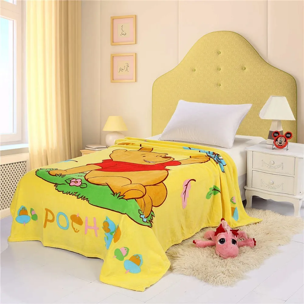 Одеяло с принтом Винни-Пуха, Дисней, 150*200 см, для детской спальни, Декор, полиэстер, мультяшный персонаж, желтый коралловый флис, ткань