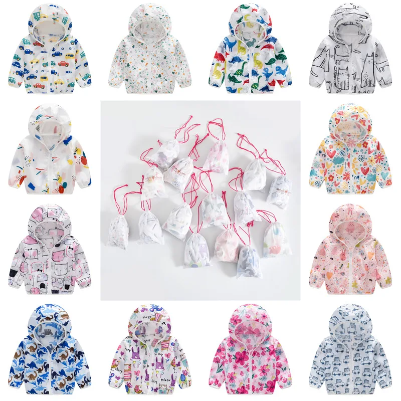 

2019 Summer Kids Jackets for Boys Girls Cute Print Sun Protection Clothing Baby Hooded Ultra-thin Breathable Sunscreen Coat