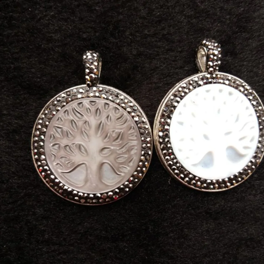 

White Black Shell Pearl Tree of Life Pendant Trendy Slide Pendants for Making Jewelry Necklace High Quality Pendentif 5Pieces