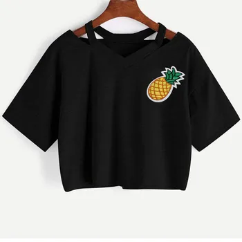 

Summer T Shirt Women Casual Pineapple Printed Short Sleeve Crop Top super quality Tshirts Cotton Women