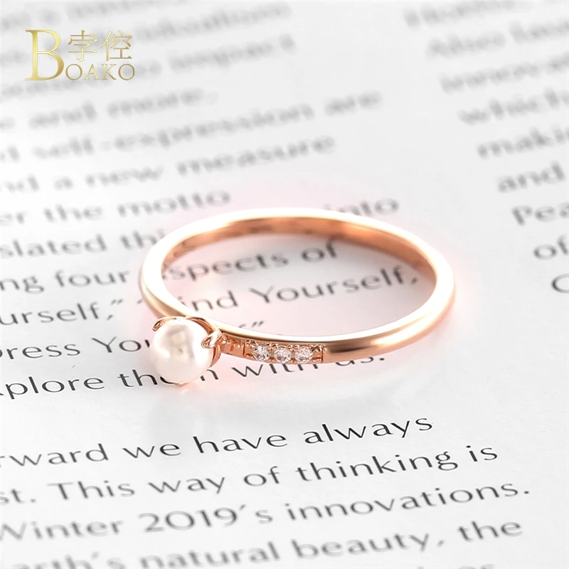 

BOAKO New Fashion Anti-allergy Ring Sweet Cute Dainty Pearl Rings For Women Girl Party Finger Jewelry Christmas Gifts anillos B3