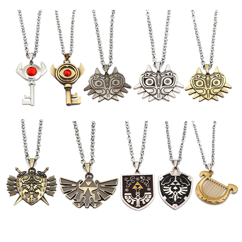 

Game The Legend of Zelda Necklace Men Metal Chain Majoras Mask Shield Evil Eye Pendant Necklaces Women Cosplay Jewelry kolye