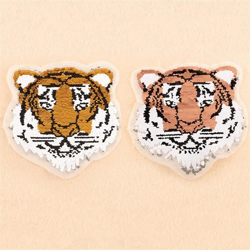 

Clothing Women Patch Reversible change color tiger head up and down flip sequins animal patches for clothing stranger things