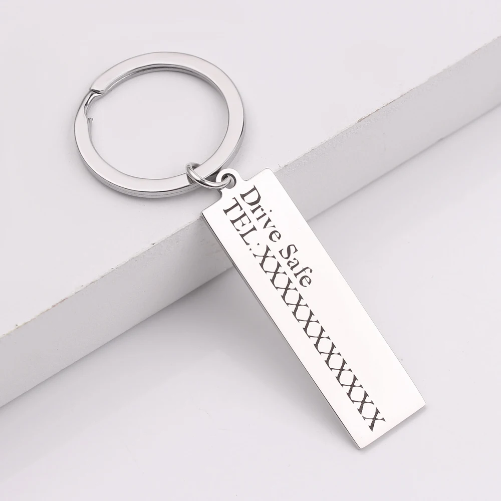 

Custom Engraved Keychain Stainless Steel Personalized Gift Customized Phone Number Anti-lost Keyring Key Chain Ring