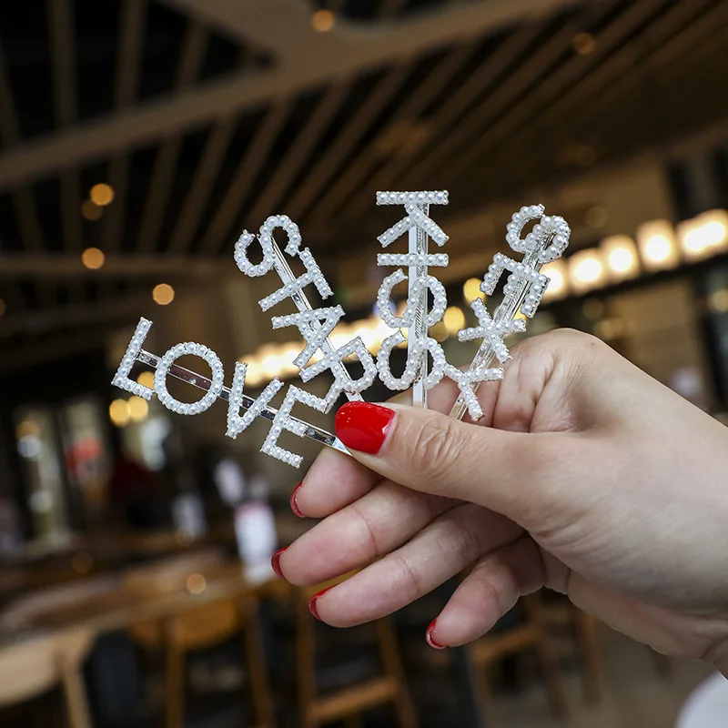 

Letter Initial Pearl Metal Hair Clip Hairband Comb Bobby Pin Barrette Hairpin Headdress Accessories Beauty Styling Letter Clips