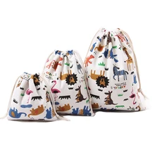 Lovely Cute Storage Bags Floral Print Cotton Drawstring Cartoon Laundry Canvas Organizer Candy Gift