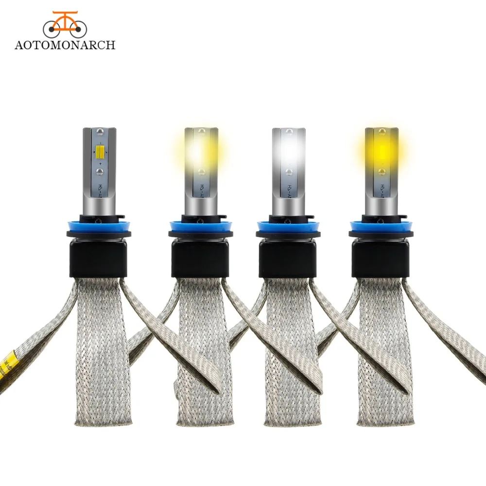 

AOTOMONARCH 2pcs 3 Colors H4 LED H7 Light Bulb For Auto H4 H1 H11 9005 H1 LED Car Headlight H7 12V 72W Super Bright Universal