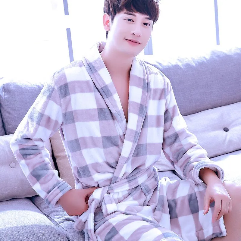 Bathrobe Men Winter Robe Plush Thick Flannel Long Sleeve Belt Kimono Men's Casual Home Sleepwear 2019 Sexy Man Pyjamas Bathrobe Men Winter Robe Plush Thick Flannel Long Sleeve Belt Kimono Men's Casual Home Sleepwear 2019 Sexy Man Pyjamas