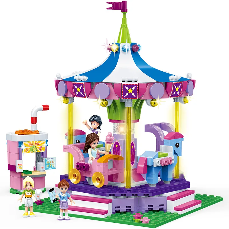 

9614 Gudi Girl Friends Amusement Park Carousel Park Model Building Blocks Enlighten Figure Toys For Children Christmas Gift