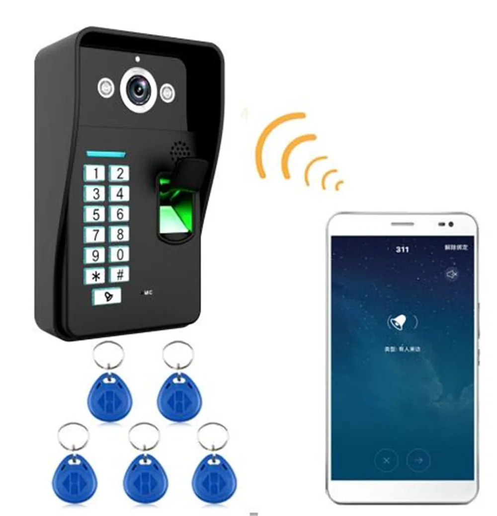 7 дюймов отпечатков пальцев/ID карты доступа Управление WI-FI Звонок домофона Video Door Phone