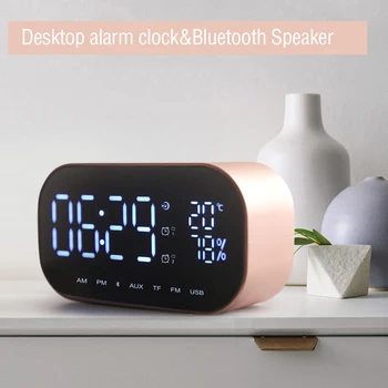 

Creative LED Alarm Clock with FM Radio wireless Bluetooth Speaker Support Aux TF USB Music Player Wireless for Office Bedroom