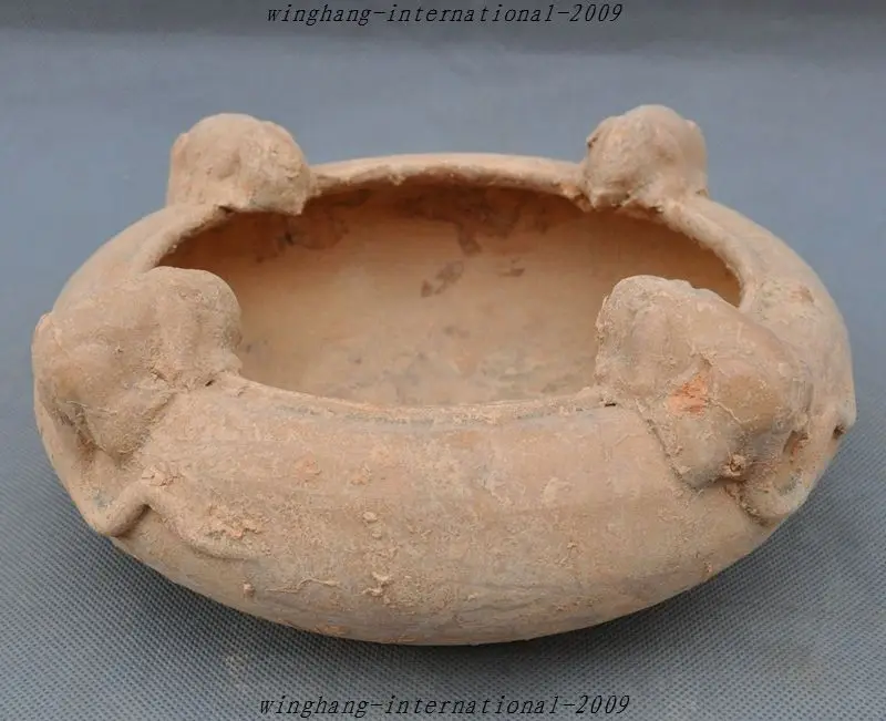 

China Old porcelain Pottery Carved 4 Mice Mouse Statue Incense burner Censer Pot