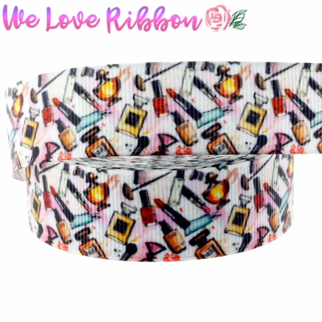 

7/8"22mm Fashion Item Perfume Lipstick Printed Grosgrain Ribbon Hair Bowknots Making 10yards/roll MD180911-75-16765